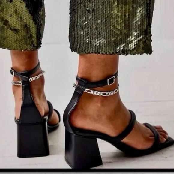 Free People Black Heeled Sandals with Chain Detail. Sz 38 - Picture 8 of 11